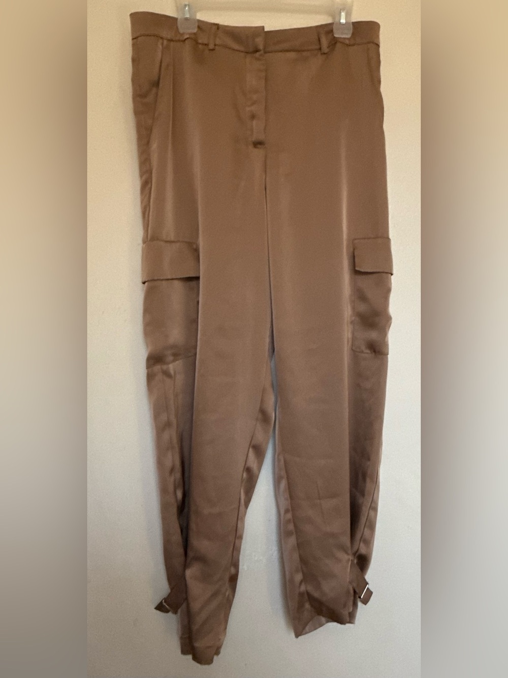 Women's Brown Satin Cargo Jogger Pants